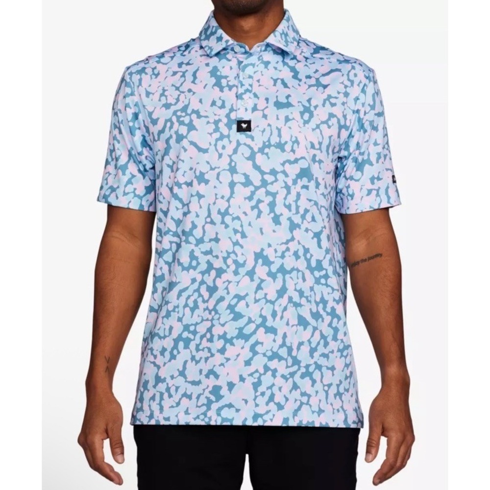 Bad‎ Birdie Air Drop Polo Shirt Mens L Blue Pink Camo Golf Performance Stretch